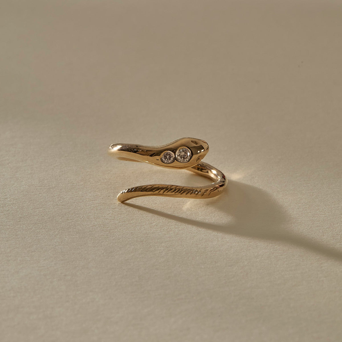 Stoned Serpent Diamond Ring | Gold
