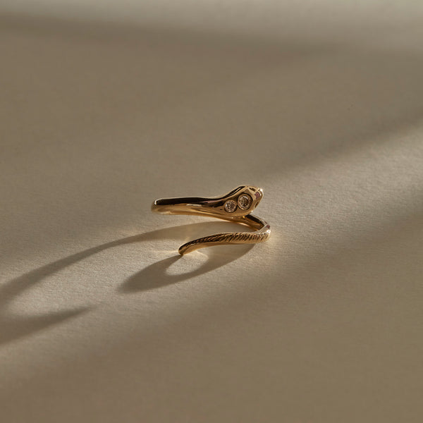 Stoned Serpent Diamond Ring | Gold