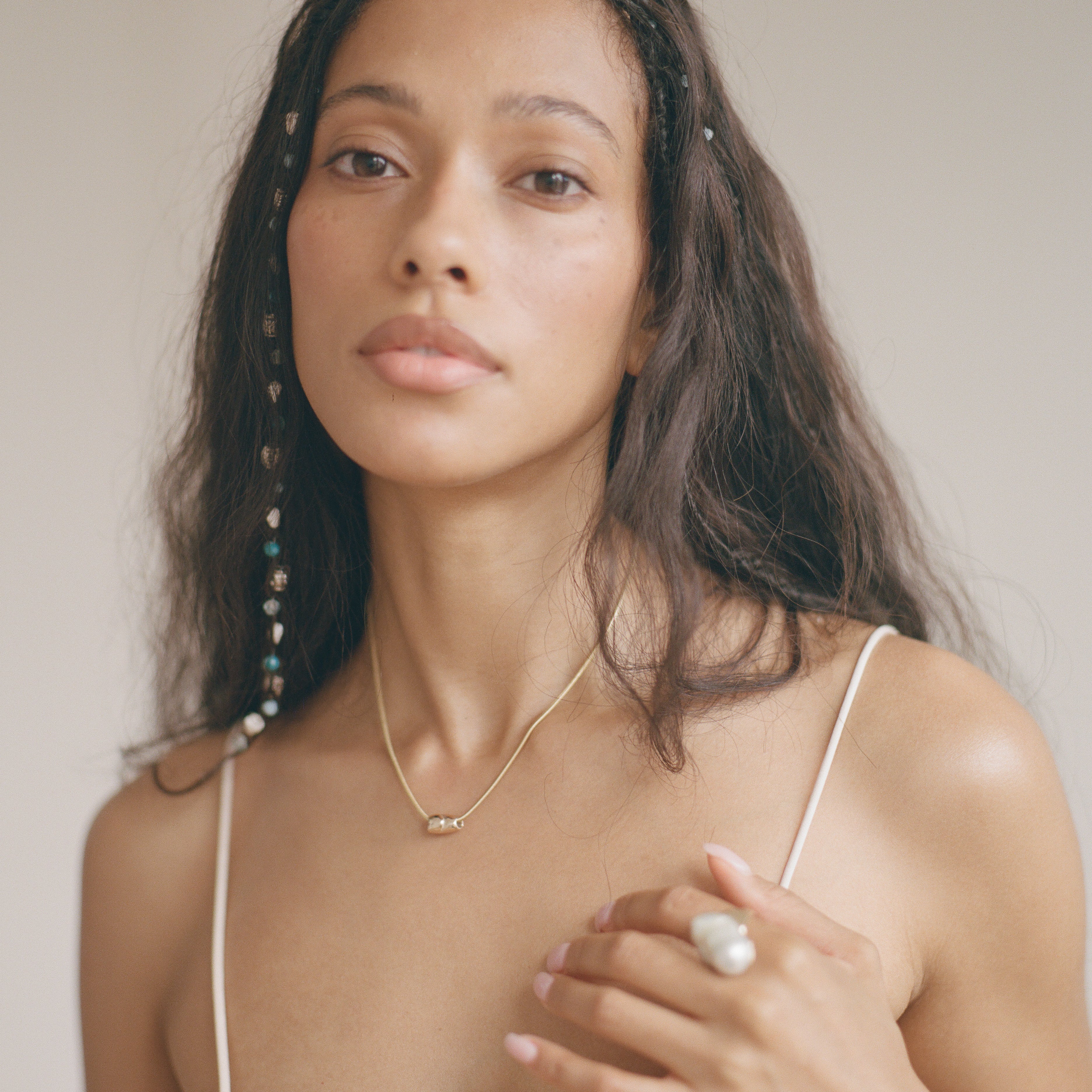Crescent Stone Necklace | Gold