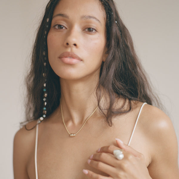 Crescent Stone Necklace | Gold