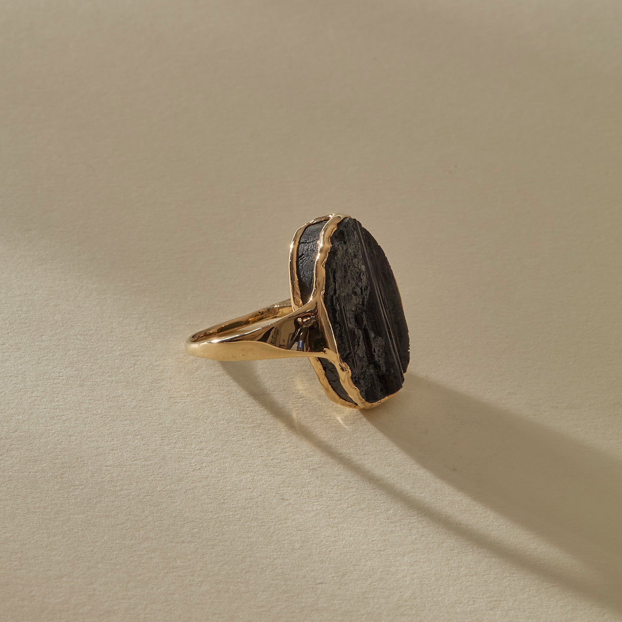 Black Tourmaline Amulet Ring II | Gold