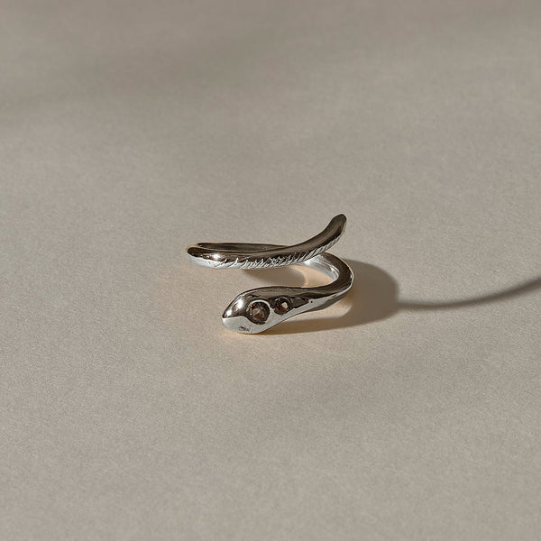 Stoned Serpent Smokey Quartz Ring | Silver