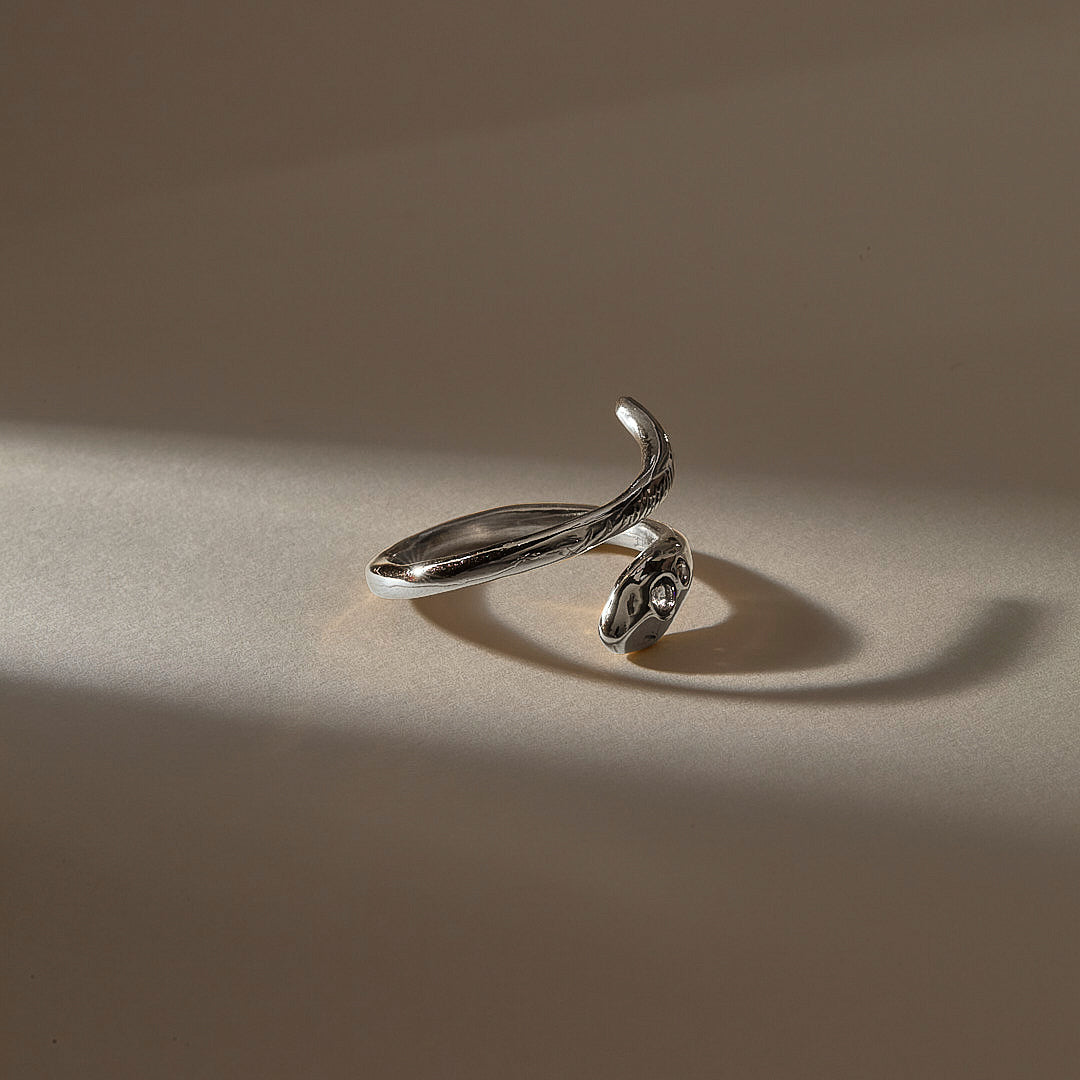 Stoned Serpent Smokey Quartz Ring | Silver