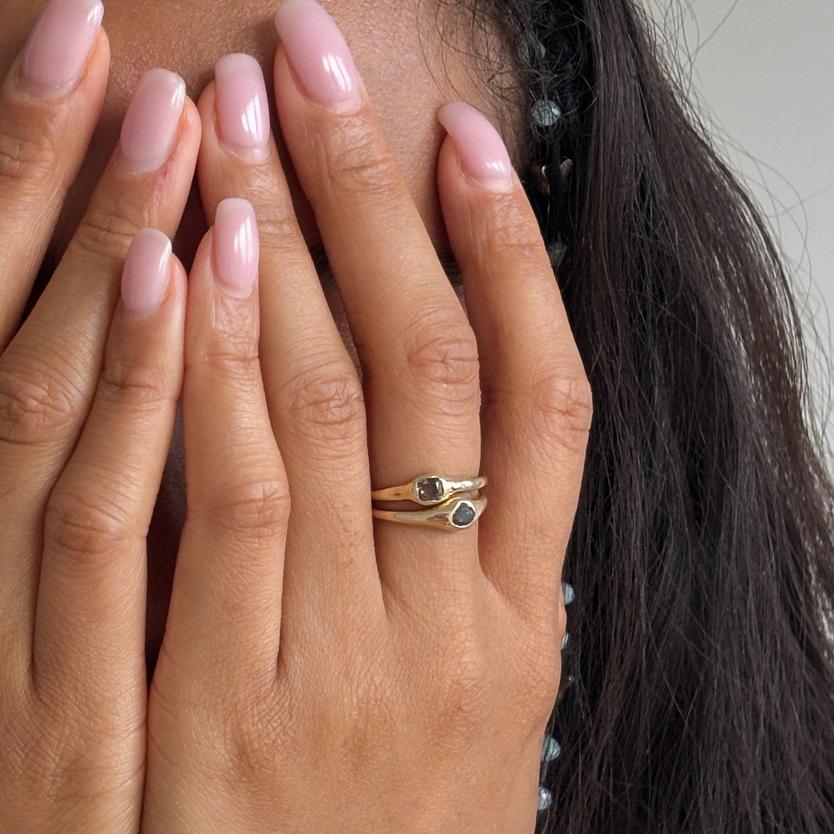 The Selkie Stack | Set of 2 Grey Diamond Rings